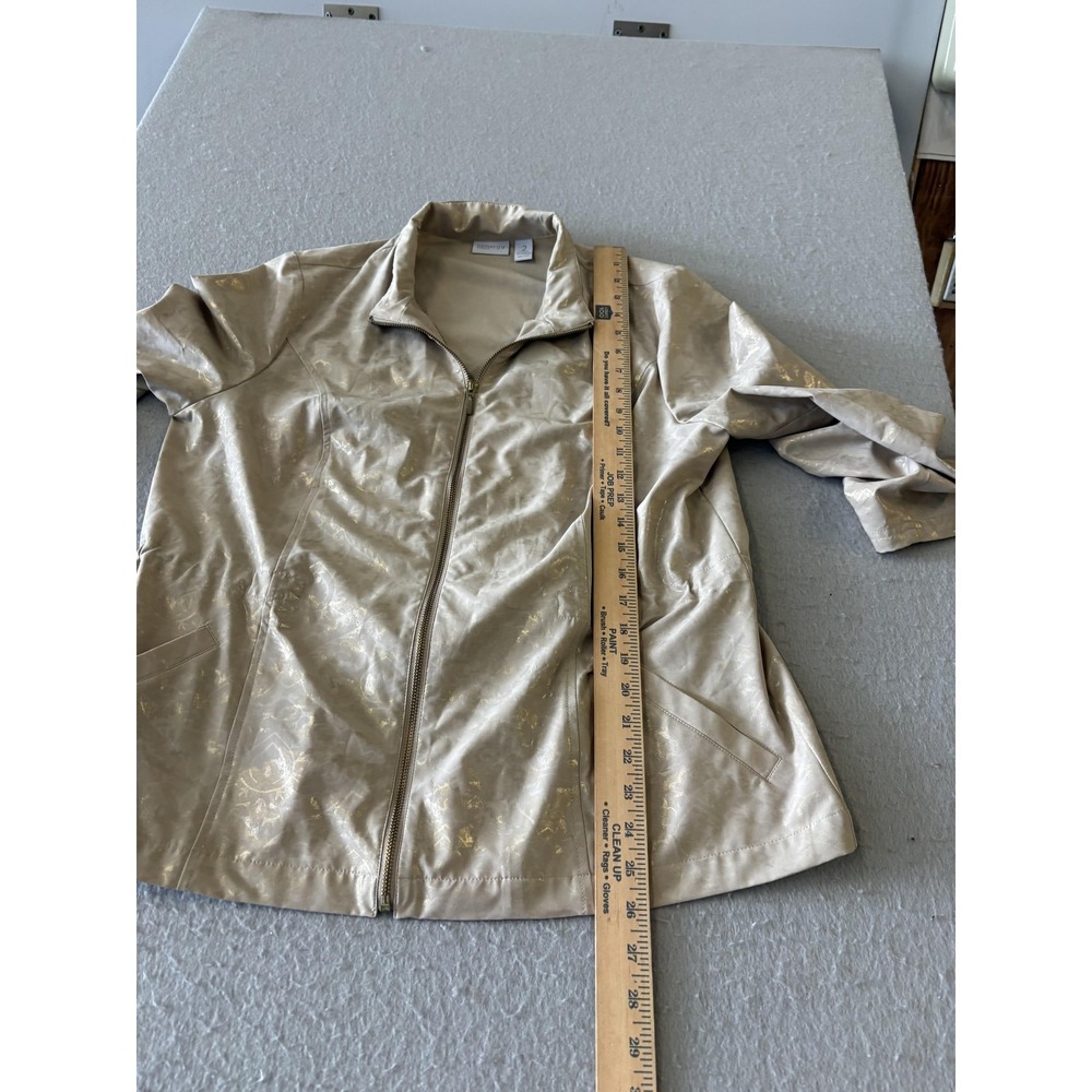 Chico's Zenergy Jacket Womens 2 Beige Metallic Floral Satin Full Zip Stretch - Picture 4 of 5